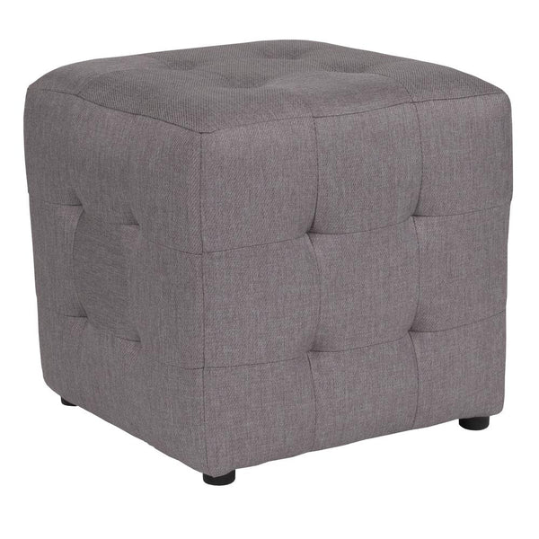 Grid Tufted Upholstered Cube Ottoman Pouf In Light Gray Fabric By Flash Furniture | Ottomans | Modishstore