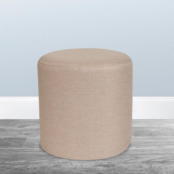 Barrington Upholstered Round Ottoman Pouf In Beige Fabric By Flash Furniture | Ottomans | Modishstore