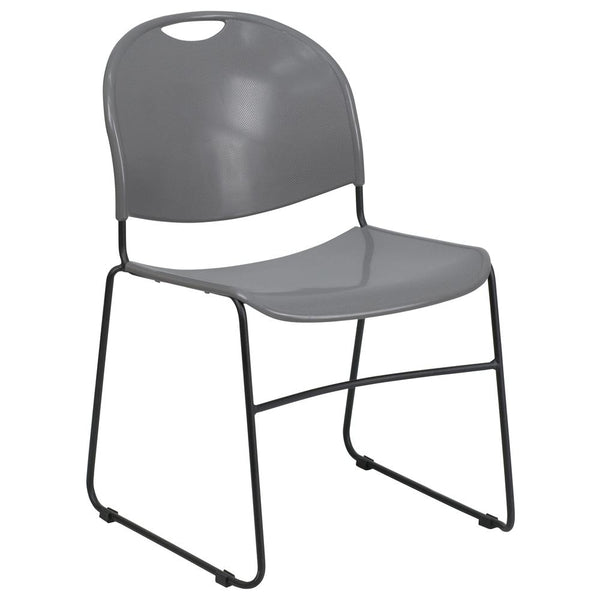 Hercules Series 880 Lb. Capacity Gray Ultra-Compact Stack Chair With Black Powder Coated Frame By Flash Furniture | Side Chairs | Modishstore