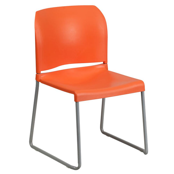 Hercules Series 880 Lb. Capacity Orange Full Back Contoured Stack Chair With Gray Powder Coated Sled Base By Flash Furniture | Side Chairs | Modishstore