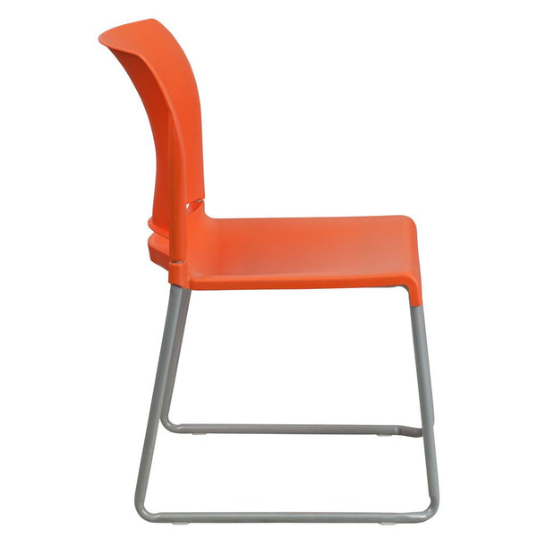 Hercules Series 880 Lb. Capacity Orange Full Back Contoured Stack Chair With Gray Powder Coated Sled Base By Flash Furniture | Side Chairs | Modishstore - 3