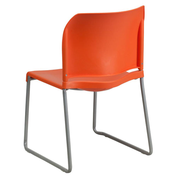 Hercules Series 880 Lb. Capacity Orange Full Back Contoured Stack Chair With Gray Powder Coated Sled Base By Flash Furniture | Side Chairs | Modishstore - 2