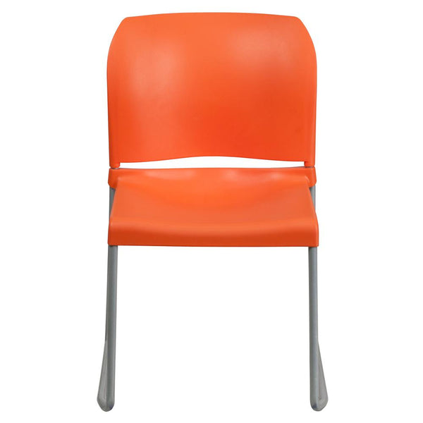 Hercules Series 880 Lb. Capacity Orange Full Back Contoured Stack Chair With Gray Powder Coated Sled Base By Flash Furniture | Side Chairs | Modishstore - 4