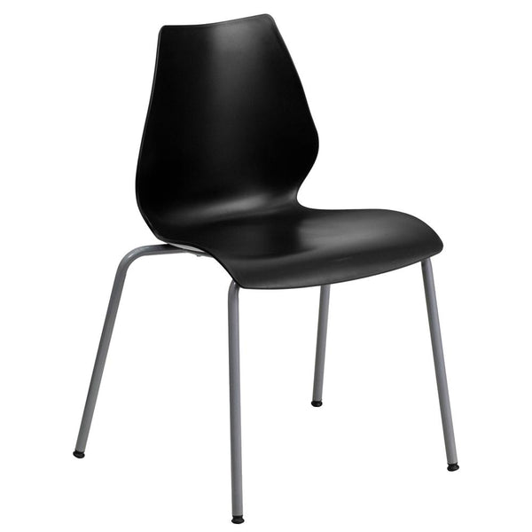 Hercules Series 770 Lb. Capacity Black Stack Chair With Lumbar Support And Silver Frame By Flash Furniture | Side Chairs | Modishstore
