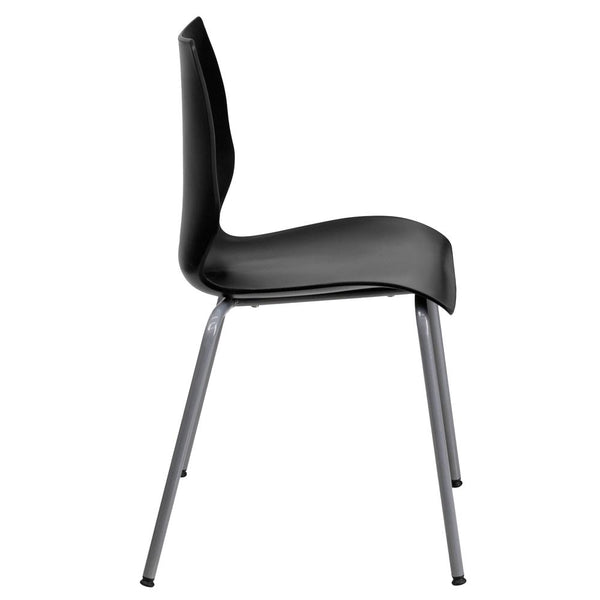 Hercules Series 770 Lb. Capacity Black Stack Chair With Lumbar Support And Silver Frame By Flash Furniture | Side Chairs | Modishstore - 2