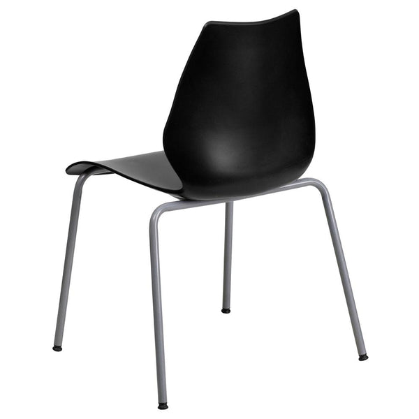 Hercules Series 770 Lb. Capacity Black Stack Chair With Lumbar Support And Silver Frame By Flash Furniture | Side Chairs | Modishstore - 3