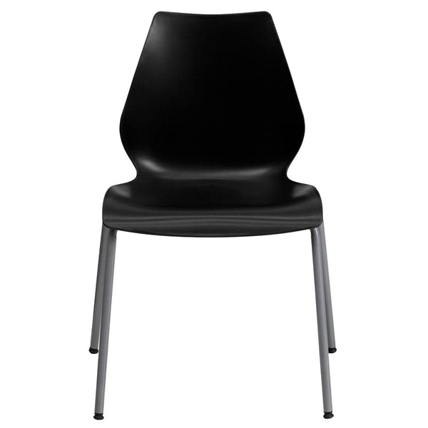 Hercules Series 770 Lb. Capacity Black Stack Chair With Lumbar Support And Silver Frame By Flash Furniture | Side Chairs | Modishstore - 4
