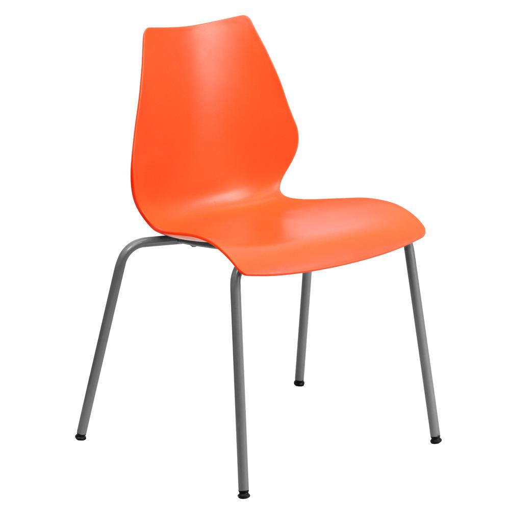 Hercules Series 770 Lb. Capacity Orange Stack Chair With Lumbar Support And Silver Frame By Flash Furniture | Side Chairs | Modishstore