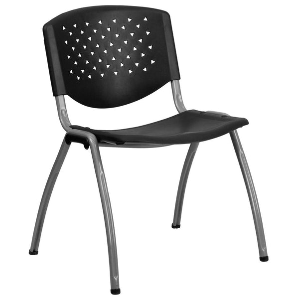 Hercules Series 880 Lb. Capacity Black Plastic Stack Chair With Titanium Gray Powder Coated Frame By Flash Furniture | Side Chairs | Modishstore