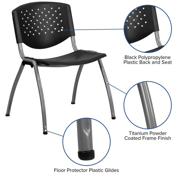 Hercules Series 880 Lb. Capacity Black Plastic Stack Chair With Titanium Gray Powder Coated Frame By Flash Furniture | Side Chairs | Modishstore - 3