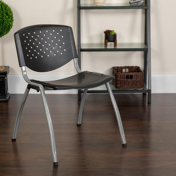 Hercules Series 880 Lb. Capacity Black Plastic Stack Chair With Titanium Gray Powder Coated Frame By Flash Furniture | Side Chairs | Modishstore - 2