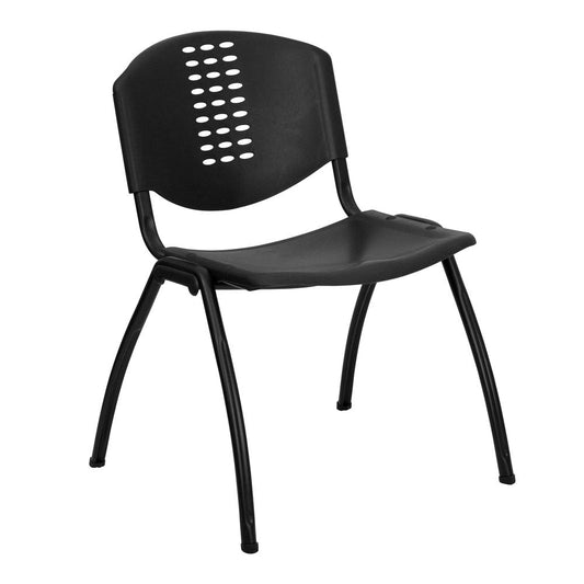 Hercules Series 880 Lb. Capacity Black Plastic Stack Chair With Oval Cutout Back And Black Frame By Flash Furniture | Side Chairs | Modishstore