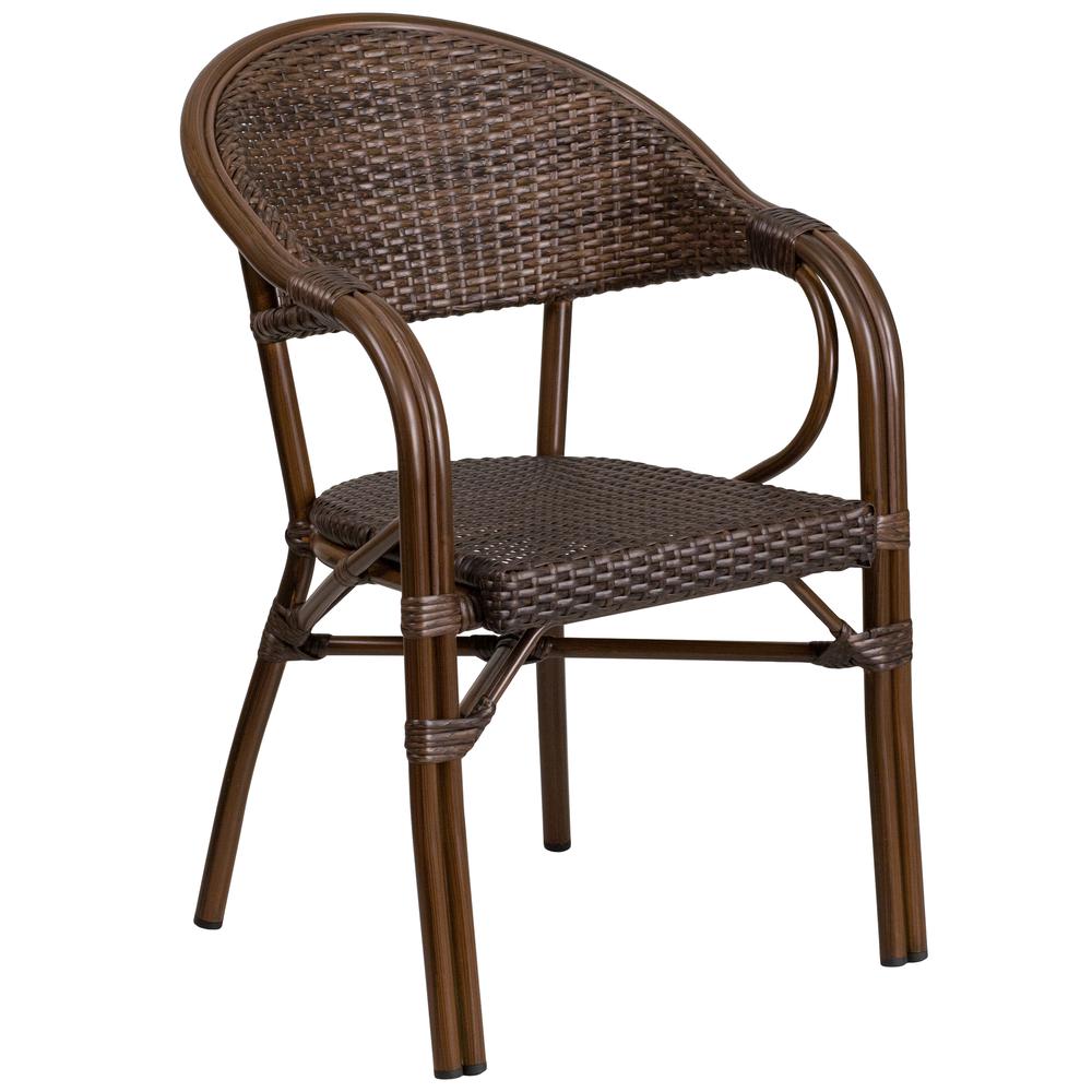 Milano Series Cocoa Rattan Restaurant Patio Chair With Bamboo-Aluminum Frame By Flash Furniture | Dining Chairs | Modishstore - 2