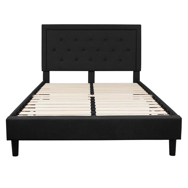 Roxbury Queen Size Tufted Upholstered Platform Bed In Black Fabric By Flash Furniture | Beds | Modishstore - 3