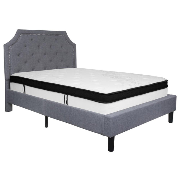 Brighton Full Size Tufted Upholstered Platform Bed In Light Gray Fabric With Memory Foam Mattress By Flash Furniture | Beds | Modishstore - 2