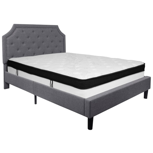 Brighton Queen Size Tufted Upholstered Platform Bed In Light Gray Fabric With Memory Foam Mattress By Flash Furniture | Beds | Modishstore - 2