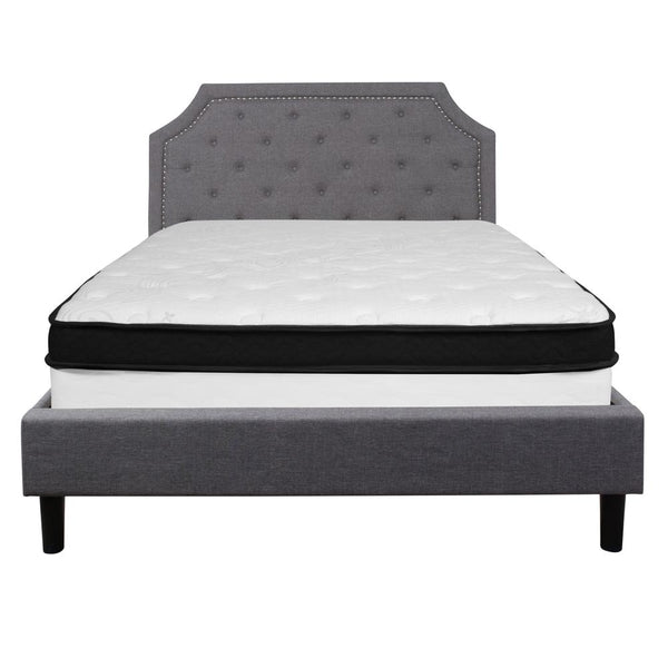 Brighton Queen Size Tufted Upholstered Platform Bed In Light Gray Fabric With Memory Foam Mattress By Flash Furniture | Beds | Modishstore - 3