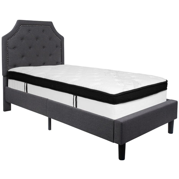 Brighton Twin Size Tufted Upholstered Platform Bed In Dark Gray Fabric With Memory Foam Mattress By Flash Furniture | Beds | Modishstore - 2