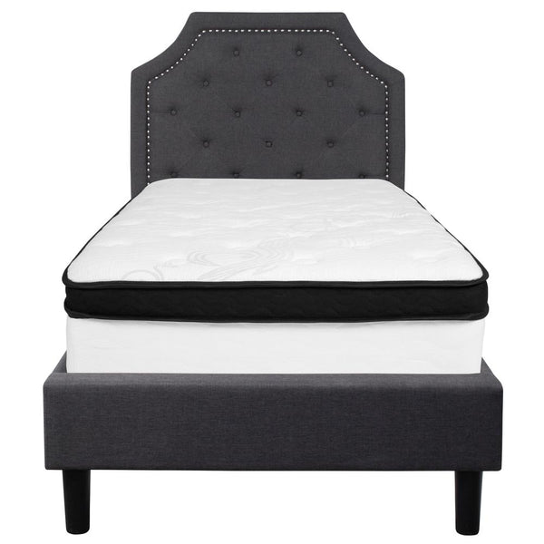 Brighton Twin Size Tufted Upholstered Platform Bed In Dark Gray Fabric With Memory Foam Mattress By Flash Furniture | Beds | Modishstore - 3