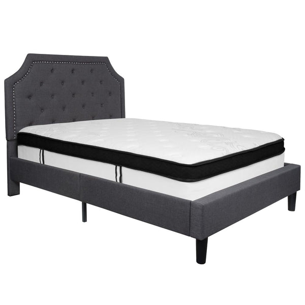 Brighton Full Size Tufted Upholstered Platform Bed In Dark Gray Fabric With Memory Foam Mattress By Flash Furniture | Beds | Modishstore - 2