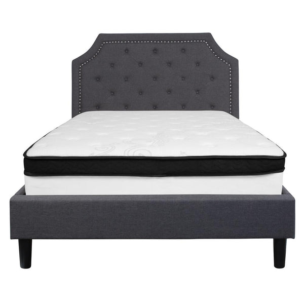 Brighton Full Size Tufted Upholstered Platform Bed In Dark Gray Fabric With Memory Foam Mattress By Flash Furniture | Beds | Modishstore - 3