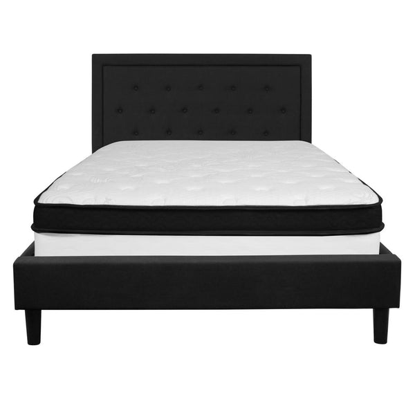 Roxbury Queen Size Tufted Upholstered Platform Bed In Black Fabric With Memory Foam Mattress By Flash Furniture | Beds | Modishstore - 3