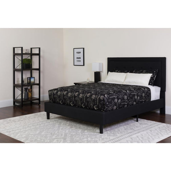 Roxbury Queen Size Tufted Upholstered Platform Bed In Black Fabric With Memory Foam Mattress By Flash Furniture | Beds | Modishstore