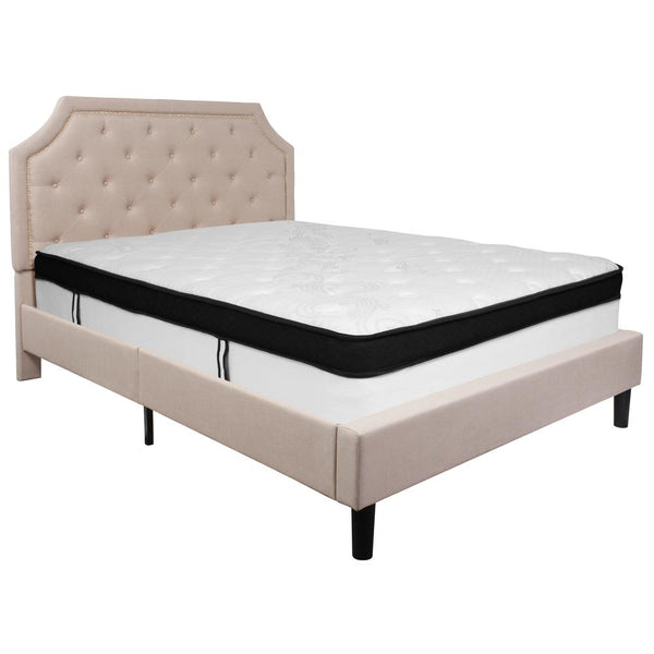 Brighton Queen Size Tufted Upholstered Platform Bed In Beige Fabric With Memory Foam Mattress By Flash Furniture | Beds | Modishstore - 2