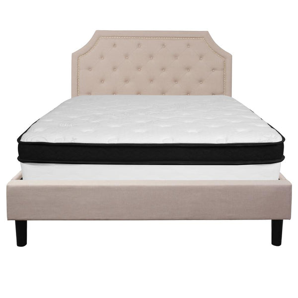 Brighton Queen Size Tufted Upholstered Platform Bed In Beige Fabric With Memory Foam Mattress By Flash Furniture | Beds | Modishstore - 3