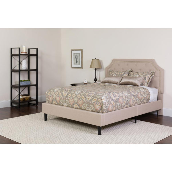 Brighton Queen Size Tufted Upholstered Platform Bed In Beige Fabric With Memory Foam Mattress By Flash Furniture | Beds | Modishstore