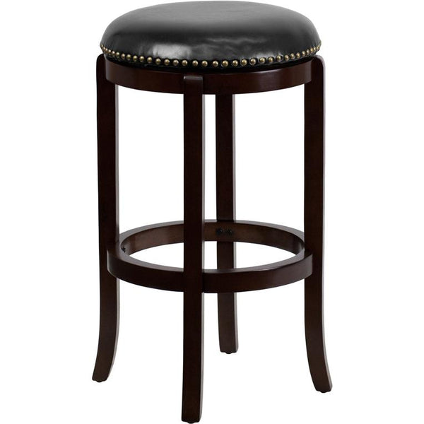 29'' High Backless Cappuccino Wood Barstool With Black Leathersoft Swivel Seat By Flash Furniture | Bar Stools | Modishstore - 2