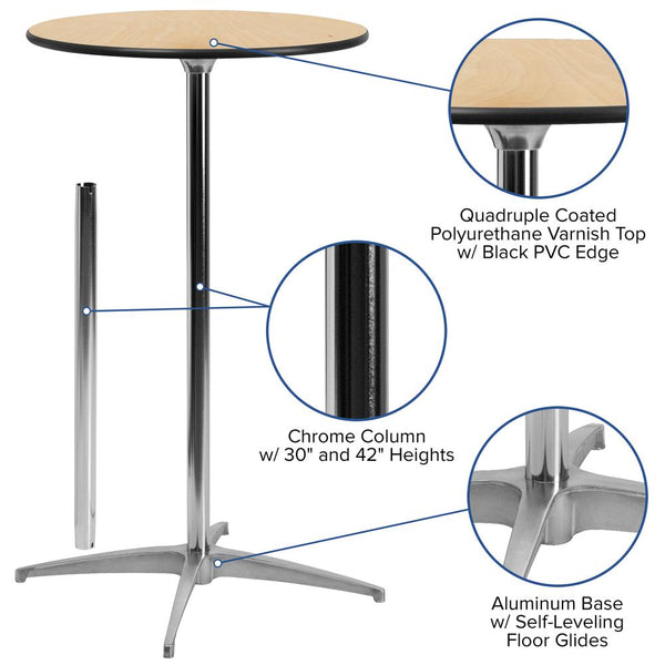 30'' Round Wood Cocktail Table With 30'' And 42'' Columns By Flash Furniture | Bar Tables | Modishstore - 3