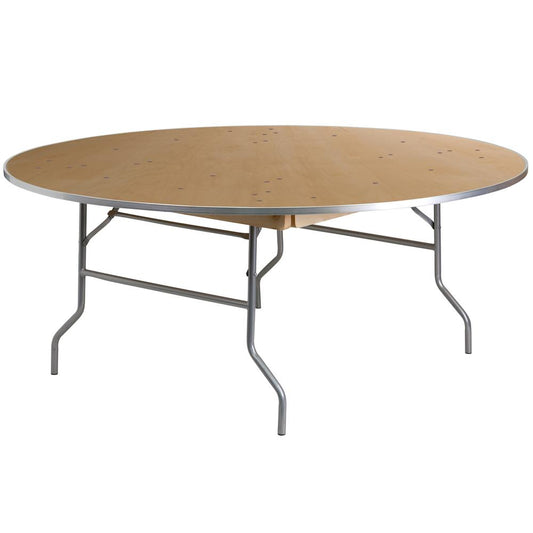 6-Foot Round Heavy Duty Birchwood Folding Banquet Table With Metal Edges By Flash Furniture | Side Tables | Modishstore