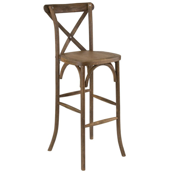 Hercules Series Dark Antique Wood Cross Back Barstool By Flash Furniture | Dining Chairs | Modishstore