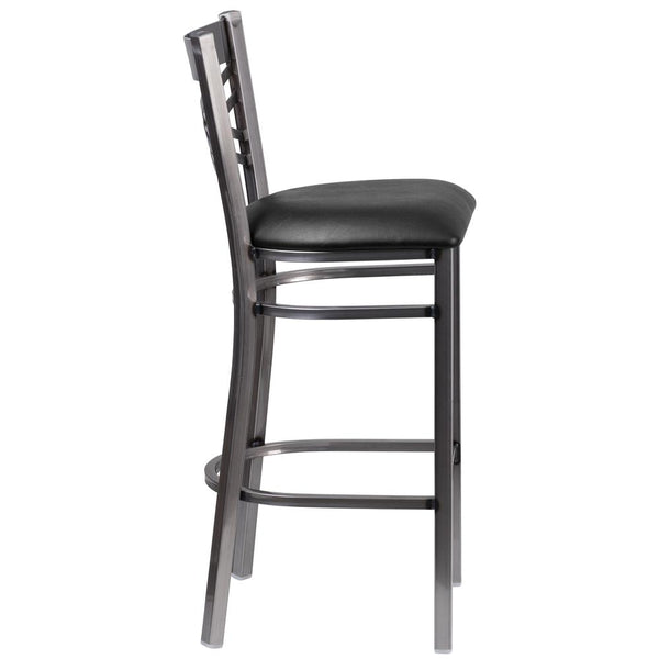 Hercules Series Clear Coated ''X'' Back Metal Restaurant Barstool - Black Vinyl Seat By Flash Furniture | Bar Stools | Modishstore - 2