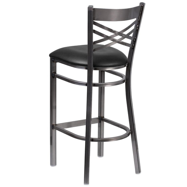 Hercules Series Clear Coated ''X'' Back Metal Restaurant Barstool - Black Vinyl Seat By Flash Furniture | Bar Stools | Modishstore - 3