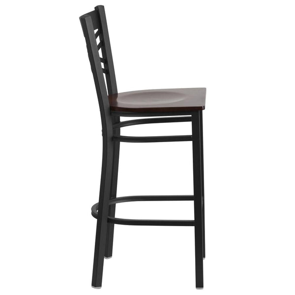 Hercules Series Black ''X'' Back Metal Restaurant Barstool - Walnut Wood Seat By Flash Furniture | Bar Stools | Modishstore - 2