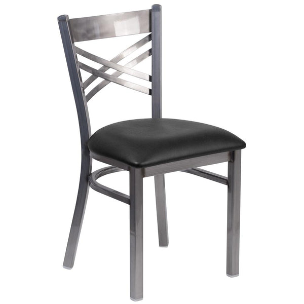 Hercules Series Clear Coated ''X'' Back Metal Restaurant Chair - Black Vinyl Seat By Flash Furniture | Side Chairs | Modishstore