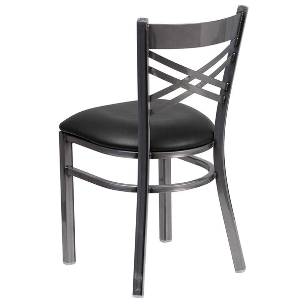 Hercules Series Clear Coated ''X'' Back Metal Restaurant Chair - Black Vinyl Seat By Flash Furniture | Side Chairs | Modishstore - 3