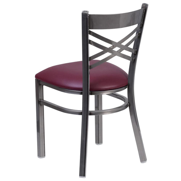 Hercules Series Clear Coated ''X'' Back Metal Restaurant Chair - Burgundy Vinyl Seat By Flash Furniture | Side Chairs | Modishstore - 3