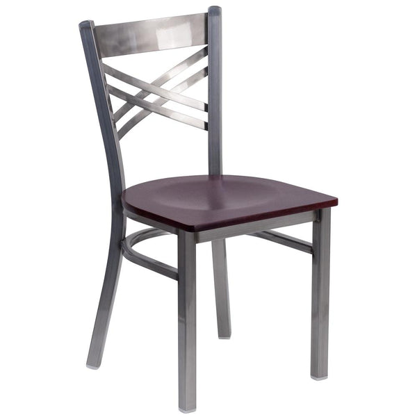 Hercules Series Clear Coated ''X'' Back Metal Restaurant Chair - Mahogany Wood Seat By Flash Furniture | Side Chairs | Modishstore