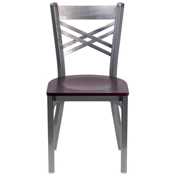 Hercules Series Clear Coated ''X'' Back Metal Restaurant Chair - Mahogany Wood Seat By Flash Furniture | Side Chairs | Modishstore - 4