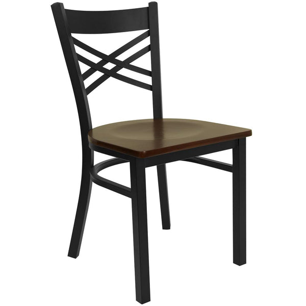 Hercules Series Black ''X'' Back Metal Restaurant Chair - Mahogany Wood Seat By Flash Furniture | Dining Chairs | Modishstore