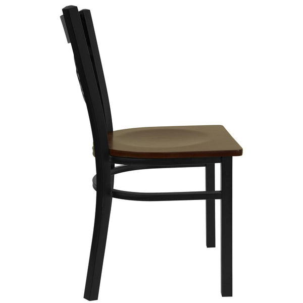 Hercules Series Black ''X'' Back Metal Restaurant Chair - Mahogany Wood Seat By Flash Furniture | Dining Chairs | Modishstore - 2