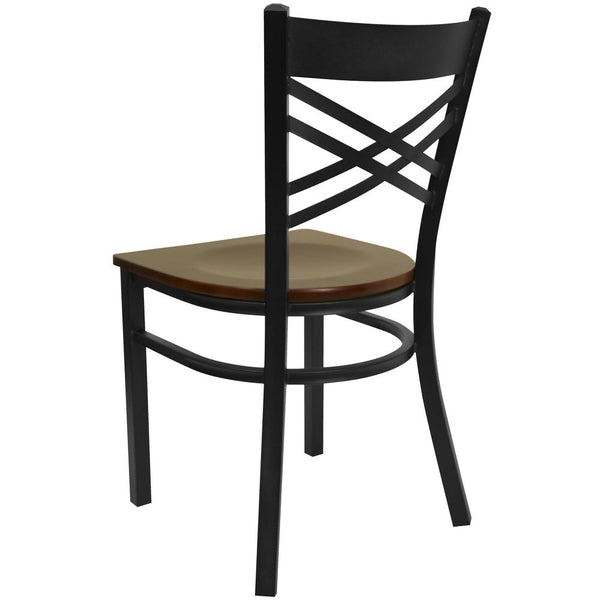 Hercules Series Black ''X'' Back Metal Restaurant Chair - Mahogany Wood Seat By Flash Furniture | Dining Chairs | Modishstore - 3