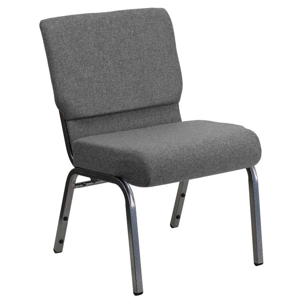 Hercules Series 21''W Stacking Church Chair In Gray Fabric - Silver Vein Frame By Flash Furniture | Side Chairs | Modishstore