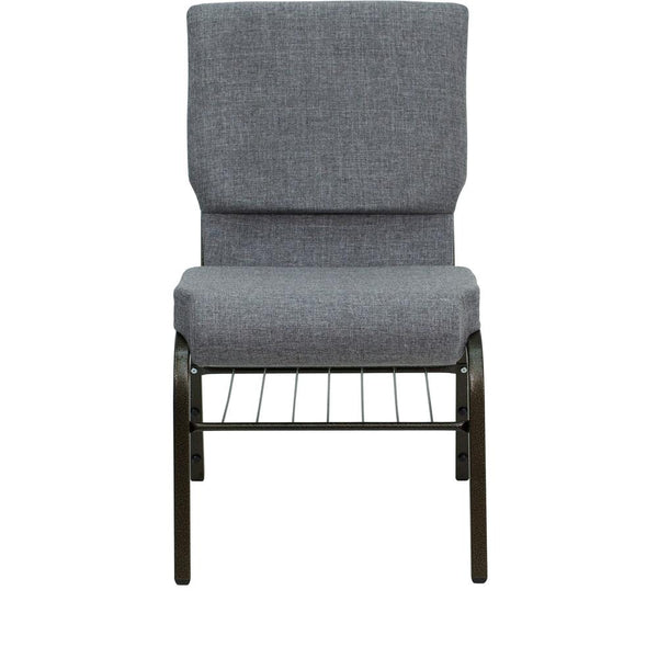 Hercules Series 18.5''W Church Chair In Gray Fabric With Book Rack - Gold Vein Frame By Flash Furniture | Side Chairs | Modishstore - 4