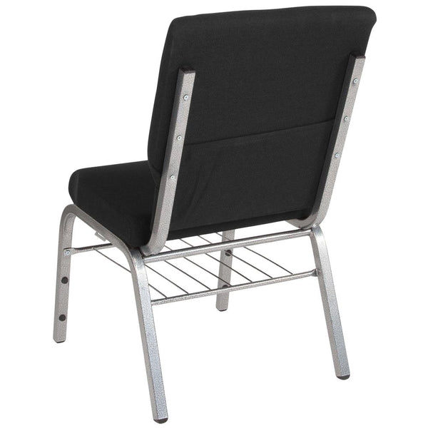 Hercules Series 18.5''W Church Chair In Black Fabric With Book Rack - Silver Vein Frame By Flash Furniture | Side Chairs | Modishstore - 3