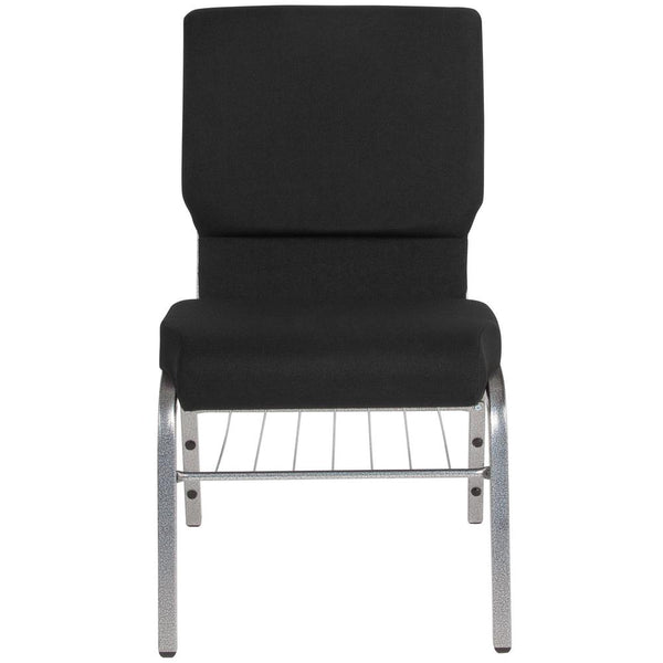 Hercules Series 18.5''W Church Chair In Black Fabric With Book Rack - Silver Vein Frame By Flash Furniture | Side Chairs | Modishstore - 4