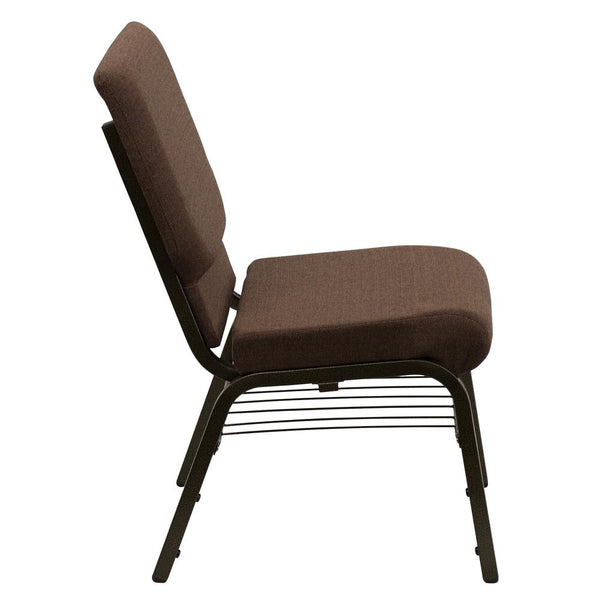 Hercules Series 18.5''W Church Chair In Brown Fabric With Book Rack - Gold Vein Frame By Flash Furniture | Side Chairs | Modishstore - 2